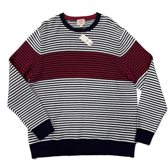 Brooks Brothers Sweater Mens XL Crewneck Red Fleece Striped Pullover‎ Cotton NWT - Picture 1 of 9